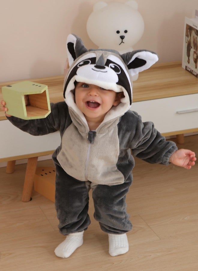 DarkCom Unisex Baby Animal Onesie Toddler Hooded Romper Halloween Cosplay Grey Raccoon Costumes Kids' Christmas Gifts 6-12 Months - Image 2